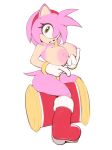  1girl amy_rose big_areola big_breasts boots bracelet eyelashes furry gloves green_eyes hairband hedgehog holding_breasts mostly_nude nipples piko_piko_hammer plantpenetrator sega sitting sonic_(series) 