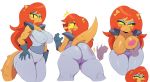 1girl 2017 anthro areola ass big_breasts blush breasts butt_slap cosma cosma_(ok_k.o.!_lbh) furry hair half-closed_eyes high_res lizard looking_at_viewer nipples ok_k.o.!_let's_be_heroes open_mouth red_hair reptile scalie simple_background slap sssonic2 tears white_background yellow_eyes