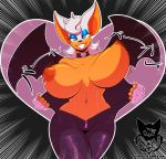 1girl 1girl anthro areola bat big_breasts breasts clothing digital_media_(artwork) furry hair huge_breasts looking_at_viewer mammal navel navel_piercing nipples pelao0o piercing rouge_the_bat sega smile