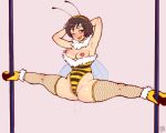 bee_costume breasts cameltoe final_fantasy final_fantasy_vii fishnet_stockings fishnets high_heels legs_spread leotard looking_at_viewer nipple_piercing pussy_juice randomboobguy split winking yuffie_kisaragi