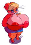  1girl big_areola big_breasts blonde_hair blouse blue_eyes buckteeth cigarette eyeshadow glasses high_heels lagomorph looney_tunes milf patricia_bunny pink_nose skirt smoking smutbooru 