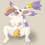 1girl anthro big_breasts big_ears breasts claws closed_eyes clothing digimon disembodied_penis ear_tuft fangs feline fingering furry gatomon gloves handjob issus long_tail male male/female mammal masturbation navel nipples open_mouth penis sex solo_focus tail_ring teeth tongue tuft