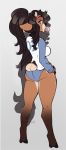 1girl 1girl anthro antlers ass bubble_gum cervine deer emberwood furry hair horn looking_back mammal rear_view standing wide_hips