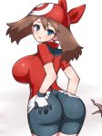 ass blush chro_(rulurullu) hand_on_ass haruka_(pokemon) looking_at_viewer looking_back may pokemon pokemon_(game) pokemon_rse porkyman twig