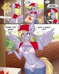 1girl 2018 ? anthro anthrofied blonde_hair box bra breasts closed_eyes clothed clothing clothing_lift comic derpy_hooves_(mlp) dialogue digital_media_(artwork) door doorbell english_text equine eyelashes feathered_wings feathers female_focus food friendship_is_magic furry grey_feathers hair hat holding_object mammal money mouth_hold musical_note my_little_pony navel open_mouth panties pants_down partially_clothed pegasus pizza shirt shirt_lift solo_focus sound_effects tawni_tailwind text underwear wings yellow_eyes