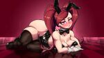 1girl aiba_manami anguriask ass big_ass big_breasts blush bowtie breasts bunny_ears bunnysuit cleavage collarbone curvy gloves high_res huge_ass la_brava_(my_hero_academia) long_hair looking_at_viewer my_hero_academia on_side pink_eyes pink_hair seductive smile stockings thick_thighs thighs twin_tails