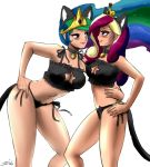 cat_suit colored edit friendship_is_magic hand_on_hip john_joseco looking_at_each_other my_little_pony princess_cadance princess_celestia sexy yuri