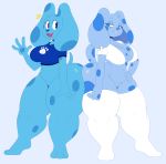  1girl 2018 absurd_res anthro ass ass_to_ass blue&#039;s_clues blue_(blue&#039;s_clues) bottomless breasts canine clothed clothing cool_colors digital_media_(artwork) dingoringo30 dog duo ear_piercing furry high_res legwear mammal nick_jr. nickelodeon open_mouth open_smile piercing simple_background smile sssonic2 thick_thighs 