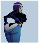 ass ass_focus bare_ass big_breasts breasts dat_ass dc_comics forehead_jewel grey_skin high_resolution jeans large_ass leotard purple_hair raven_(dc) ravenravenraven teen_titans thick_thighs thighs tight_clothes