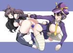 2girls anus arm_grab ass ass_to_ass big_breasts black_hair blake_belladonna blue_eyes bow breasts crossover dildo double_dildo eudetenis female_only hat large_breasts multiple_girls nipples open_mouth persona persona_4 rwby shirogane_naoto vaginal vaginal_insertion wrist_grab yellow_eyes yuri