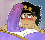  1boy blush erect_penis gay hat jojo&#039;s_bizarre_adventure jotaro_kujo male male_focus male_only penis pilssken purple_penis purple_skin stand_(jojo) star_platinum stardust_crusaders veiny_penis yaoi 