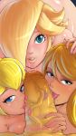 3_girls bowser drool fellatio foursome hair_over_one_eye kiss kiss_mark kissing licking licking_penis lipstick lipstick_mark mario_(series) metroid mole multiple_girls nail_polish nintendo oral painted_nails penis_kiss pov princess_peach princess_rosalina purple_nails rosalina saliva samus_aran super_mario_bros. super_mario_galaxy triple_fellatio