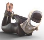 1girl african bondage dark_skin daz3d gagged hogtie scarf transparent_background