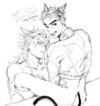  2boys animal_ears ass back bottomless cat_ears cat_tail clothing giorno_giovanna guido_mista jojo&#039;s_bizarre_adventure legs male male_only open_mouth teeth topwear vento_aureo yaoi yaoi 