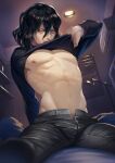 aizawa_shouta black_hair eraserhead_(my_hero_academia) exposed_nipples male male_nipples male_only my_hero_academia pubic_hair shirt_up shouta_aizawa solo_male