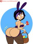 basket big_hero_6 bunny_ears bunnysuit codykins123 disney egg fishnet_stockings gogo_tomago looking_back looking_down marvel multicolored_hair no_panties rabbit_ears rabbit_suit stockings wardrobe_malfunction wide_hips