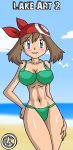  alluring beach bikini female_abs green_bikini haruka_(pokemon) high_resolution kageta lake_art may may_(pokemon) ocean pokemon sand voluptuous water 