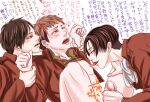  3boys artist_request attack_on_titan eren_jaeger jean_kirchstein levi_ackerman male male_nipple_licking male_nipples male_only 