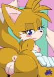  1girl 2017 anthro anthro_only anus areola ass big_ass black_nose blue_eyes blush breasts canine clothing colored coolblue crossgender dipstick_tail english_text erect_nipples female_only fox fur genderswap genderswap_(mtf) gloves half-closed_eyes high_res lipstick looking_at_viewer looking_back makeup mammal miles_&quot;tails&quot;_prower millie_tailsko multicolored_tail naughty_face nipples nude presenting puffy_anus pussy sega signature simple_background smile sonic_*(series) sonic_the_hedgehog_(series) sweat text video_games white_fur yellow_fur 