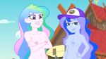 2_girls breasts equestria_girls female_human friendship_is_magic multiple_girls my_little_pony nude outdoor outside princess_celestia princess_luna principal_celestia standing vice_principal_luna