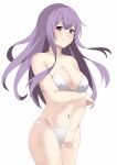 1girl 1girl alluring big_breasts bikini blush cleavage fire_emblem fire_emblem:_genealogy_of_the_holy_war high_res intelligent_systems julia_(fire_emblem) long_hair looking_at_viewer miya_star_saa nintendo purple_eyes purple_hair simple_background swimsuit underwear underwear_only