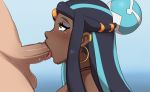 1boy 1girl alluring blush dark-skinned_female deareditor earrings fellatio female female_human hoop_earrings human human/human interracial kneel light-skinned_male long_hair male male/female male_human nessa_(pokemon) nude oral oral_sex penis_in_mouth pokemon rurina_(pokemon) side_view_fellatio