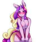 1girl 2016 alpha_channel anthro anthrofied areola big_breasts blush breasts clothed clothing equine exposed_breasts friendship_is_magic furry hair high_res horn kronilix mammal multicolored_hair my_little_pony navel nipples princess_cadance simple_background standing transparent_background unicorn