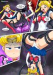  2_girls :o anime bishoujo_senshi_sailor_moon blonde_hair blue_eyes breasts chuchu3535 comic earrings leotard leotard_aside multiple_girls panties pussy queen_beryl red_boots red_eyes red_hair sailor_moon skirt_lift testicle_grab tsukino_usagi usagi_tsukino 