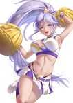 1girl absurd_res alluring cheerleader choker fire_emblem fire_emblem:_genealogy_of_the_holy_war fire_emblem_heroes heart high_res intelligent_systems iria_(yumeirokingyo) ishtar_(fire_emblem) jewelry long_hair midriff navel nintendo open_mouth pom_pom_(cheerleading) purple_eyes purple_hair shoes simple_background smile sneakers sweat uniform white_background