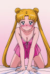 1girl accurate_art_style adult_swim alluring bishoujo_senshi_sailor_moon bishoujo_senshi_sailor_moon_r bishoujo_senshi_sailor_moon_r_the_movie bishoujo_senshi_sailor_moon_s bishoujo_senshi_sailor_moon_s_the_movie bishoujo_senshi_sailor_moon_supers bishoujo_senshi_sailor_moon_supers_the_movie blonde_hair blue_eyes cleavage legs_up medium_breasts nightgown on_bed panties pin_up soutsa toei_animation toonami usagi_tsukino viz_media