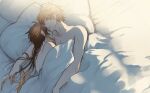 2boys after_sex back backlighting bed brown_hair closed_eyes collarbone couple duo eyebrows_visible_through_hair eyes_visible_through_hair from_above genshin_impact long_hair love low_ponytail lying lying_on_bed lying_on_side male/male male_only multiple_boys neck nude nude_male on_bed on_side orange_hair pillow ponytail romantic romantic_couple short_hair sleeping tartaglia_(genshin_impact) tied_hair uoo_minagiru uoo_minagiru_(artist) yaoi zhongli_(genshin_impact)