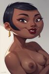 2025 ai_generated black_eyes black_hair breasts brown_skin charles2001 christine_bluestone dreamworks earrings lipstick looking_at_viewer mr._peabody_and_sherman navel nipples the_mr._peabody_and_sherman_show