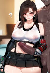 1boy1girl 1girl ai_generated curvy curvy_female curvy_figure dark-skinned_male erect_penis final_fantasy final_fantasy_vii long_hair nude penis_awe square_enix stroking_penis tifa_lockhart