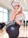 1girl ai_generated ass curvy curvy_female curvy_figure gym gym_clothes league_of_legends ponytail riven white_hair