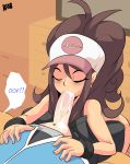  1boy 1girl 2018 bigdead93 brown_hair cap closed_eyes cum cum_in_mouth fellatio hilbert hilbert_(pokemon) hilda hilda_(pokemon) oral pants_unzipped pokemon pokemon_(game) pokemon_black_and_white pokemon_bw touko_(pokemon) touya_(pokemon) 