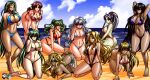 6+girls alluring annand_(fire_emblem) ass ayra_(fire_emblem) beach big_breasts bikini black_hair blonde_hair brigid_(fire_emblem) cleavage cloud dark-skinned_female dark_skin deirdre_(fire_emblem) edain_(fire_emblem) erinys_(fire_emblem) ethlyn_(fire_emblem) fire_emblem fire_emblem:_genealogy_of_the_holy_war green_hair harem intelligent_systems jadenkaiba lachesis_(fire_emblem) micro_bikini multiple_girls navel nintendo ocean siblings sideboob silvia_(fire_emblem) sisters smile swimsuit tailtiu_(fire_emblem) twins under_boob