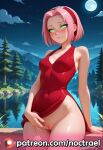 1girl :3 ai_generated cameltoe female_masturbation fingering fingering_pussy fingering_self glowing_eyes green_eyes innie_pussy naruto noctrael patreon pink_hair pussy pussy_juice red_dress sakura_haruno short_hair tagme