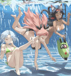 3girls absurd_res alternate_breast_size amillion_(zenless_zone_zero) anby_demara animal_ears bangboo_(zenless_zone_zero) bikini black_bikini black_hair black_ribbon braid breasts cat_ears cat_girl cat_tail closed_eyes closed_mouth commission cunning_hares dark-skinned_female dark_skin dolri female green_bikini hair_ribbon high_res long_hair medium_breasts multiple_girls nekomiya_mana nicole_demara pink_hair pixiv_commission pool ribbon single_braid swimsuit tail underwater white_bikini zenless_zone_zero