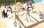 3_girls :d absurd_res alluring alternate_costume ayra_(fire_emblem) babykatafan bare_shoulders beach beach_chair bikini black_bikini black_choker black_hair blonde_hair blue_shorts blue_sky breasts choker cleavage crossed_legs cup edain_(fire_emblem) fire_emblem fire_emblem:_genealogy_of_the_holy_war fire_emblem:_three_houses fire_emblem_heroes fire_emblem_warriors:_three_hopes flower front-tie_bikini_top front-tie_top grass hair_flower hair_ornament hair_over_one_eye hibiscus high_res holding holding_cup intelligent_systems long_hair looking_at_viewer medium_breasts multiple_girls navel nintendo official_alternate_costume open_mouth outside pink_bikini pink_sandals purple_bikini purple_eyes purple_hair purple_sandals sand sandals second-party_source shez_(fire_emblem) shez_(fire_emblem)_(female) shez_(summer)_(fire_emblem) short_shorts shorts sitting sky smile stomach sunglasses swimsuit thigh_strap thighs toasting_(gesture) toes tongue under_boob white_flower
