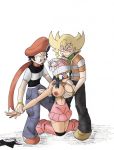  1girl barry barry_(pokemon) blue_hair dawn dawn_(pokemon) facefuck fellatio forced groping hair irrumatio lucas lucas_(pokemon) oral pokemon pokemon_(game) pokemon_dppt sucking_penis threesome topless trainer_(artist) 