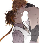 2boys brown_hair closed_eyes clothed clothed_male clothed_male_nude_male couple duo genshin_impact half-closed_eyes incipient_kiss kissing long_hair looking_at_another love low_ponytail male/male male_only maxbannem maxbannem_(artist) multiple_boys neck nude nude_male orange_hair ponytail romantic romantic_couple short_hair simple_background tartaglia_(genshin_impact) tied_hair white_background yaoi zhongli_(genshin_impact)