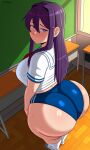1girl ai_generated ass big_ass booty_shorts breasts buruma doki_doki_literature_club fundoshilover101 huge_ass yuri_(doki_doki_literature_club)