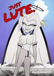  angel angel_girl angel_wings boots gloves grin hazbin_hotel lute_(hazbin_hotel) lutedangertitss short_hair smile topless vivienne_medrano vivziepop 