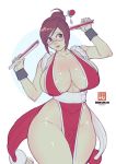  1girl big_breasts bokuman cosplay fan fatal_fury female_only glasses king_of_fighters mai_shiranui mai_shiranui_(cosplay) mei-ling_zhou mei_(overwatch) overwatch solo_female 