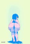  1_girl 1girl ass bard-bot barefoot bent_over black_eyes blue_eyes blue_hair borrowed_character breasts curvy cute dancing feet gif hot kelda_(akairiot) liquid_hair long_hair looking_at_viewer looking_back nude original pussy sexy signature simple_background splashing tiptoes uncensored water wide_hips 