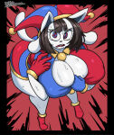 1girl 2023 2d 2d_(artwork) 2d_artwork animal_ears anthro ass big_ass big_breasts big_thighs boob_window breasts brown_hair fur furry glitch_productions gloves gooseworx halloween halloween_costume huge_ass huge_breasts huge_thighs jester jester_costume jester_hat jester_outfit jyto looking_at_viewer pomni pomni_(cosplay) pomni_(the_amazing_digital_circus) short_hair sweat sweatdrop sweating tagme tail temmie temmie_(undertale) the_amazing_digital_circus thick_thighs toby_fox unbuttoned undertale undertale_(series) white_body white_fur