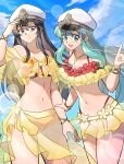 2_girls :d absurd_res alluring ayra_(fire_emblem) beach betabetamaru bikini black_eyes black_hair eirika_(fire_emblem) eirika_(summer)_(fire_emblem) fire_emblem fire_emblem:_genealogy_of_the_holy_war fire_emblem:_the_sacred_stones fire_emblem_heroes frilled_bikini frills high_res intelligent_systems looking_at_viewer medium_breasts multicolored_bikini multiple_girls nintendo off-shoulder_bikini off_shoulder official_alternate_costume open_mouth outside red_bikini sarong smile swimsuit two-tone_bikini water yellow_bikini