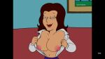 2023 breasts brown_hair couch dr._amanda_rebecca edit erect_nipples family_guy huge_breasts nipples no_bra open_shirt smile