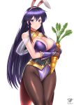 1girl 1girl 1girls absurd_res absurd_res alluring alternate_costume animal_ears artist_name ayra_(fire_emblem) bare_shoulders big_breasts black_eyes black_gloves black_hair bunny_ears bunny_girl bunnysuit carrot cleavage female_only fire_emblem fire_emblem:_genealogy_of_the_holy_war gloves gold_trim high_res high_res holding holding_carrot intelligent_systems kaos_art lipstick long_hair looking_at_viewer nintendo pantyhose plain_background playboy_bunny purple_eyes rabbit_ears watermark white_background