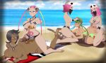 assjob beach bikini bikini_aside bikini_removed bikini_top_removed blanket buttjob fellatio green_swimsuit group_sex lying mallow mallow_(pokemon) mao_(pokemon) npcxxx nude oil olivia on_stomach oral plumeri_(pokemon) plumeria pokemon_(game) pokemon_sm side-tie_bikini strap-on sunscreen swimsuit swimsuit_aside team_skull team_skull_grunt